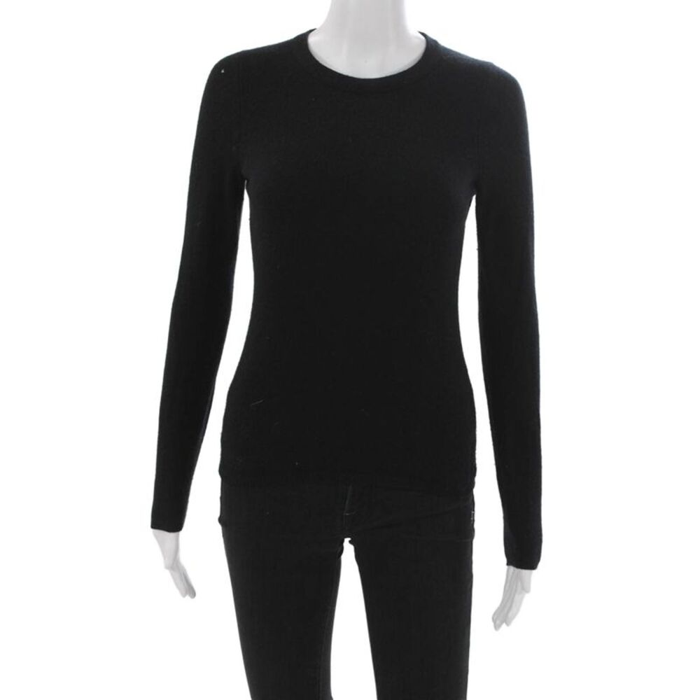 Sutton Cashmere Women Pullover Sweater Black Cashmere Crew Neck Size XS